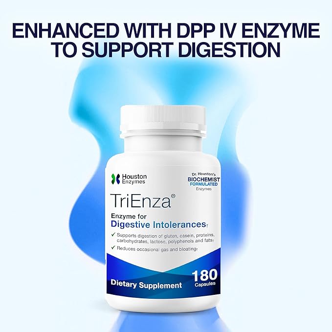 Houston Enzymes TriEnza Digestive Enzymes for Women & Men, Digestive Enzyme Supplements for Proteins, Carbs, Fats & Polyphenols Help Break Down Wheat, Dairy, Soy, 180 Capsules (90 Doses)