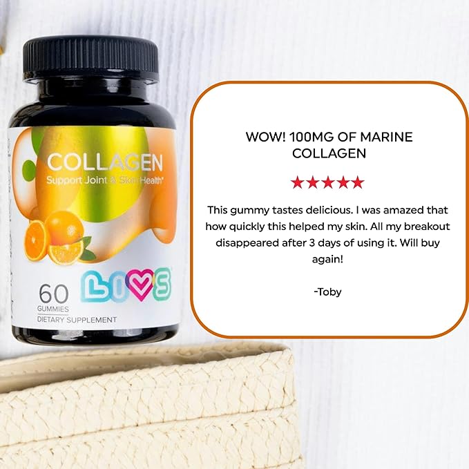 LIVS Collagen Gummies for Women & Men | Multi Collagen Peptides - Hydrolyzed Collagen Peptides | Collagen Powder Alternative for Skin, Hair, Nails & Joints | Gluten Free 100mg Marine Collagen/Dose