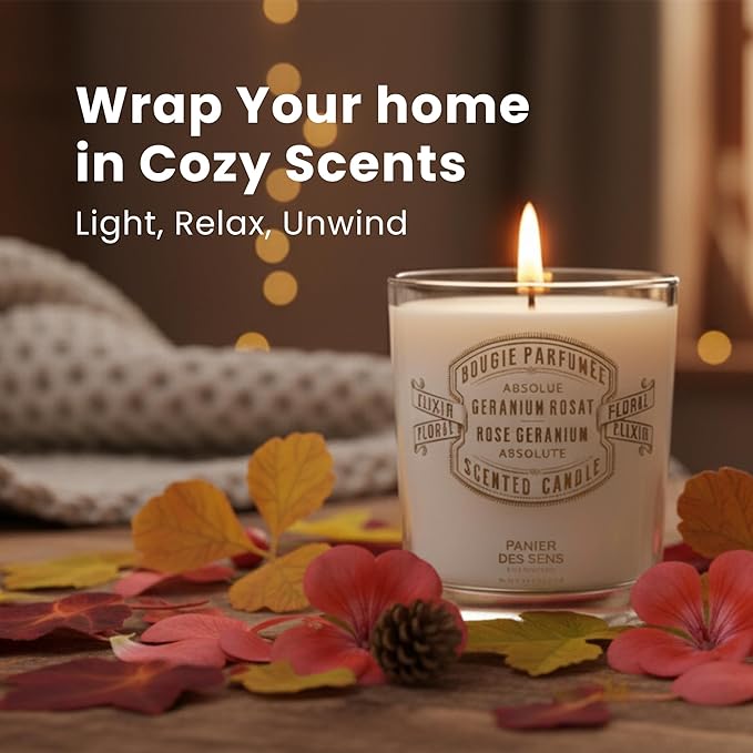 Panier des Sens β Geranium Candle β Long Lasting Scented Candles for Home β Gift β 100% Natural Cotton Wick β Decorative Candles Home Gifts - 6.3oz