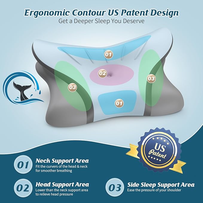 Cervical Neck Pillow - Cooling Pillow for Neck Pain Relief, Ergonomic Side Sleeper Pillow for Sleeping, Contour Memory Foam Pillows for Neck Support, Orthopedic Bed Pillow for Back Stomach Sleepers