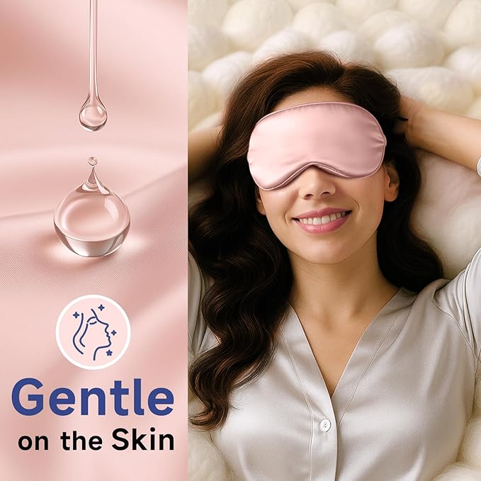 Umisleep 100% Pure Mulberry Silk Sleep Mask, 22 Momme 6A Soft & Smooth Fibers, Breathable Eye Mask for Women & Men, Better Light Blocking Sleeping Mask with Travel Pouch, Adjustable Blindfold, Pink