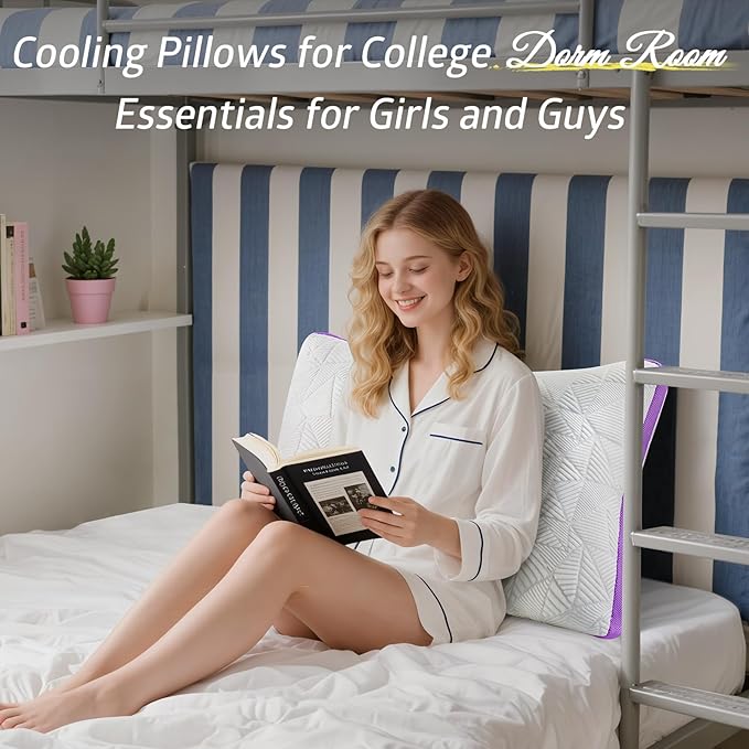BETU Cooling Pillow Queen Size, Shredded Memory Foam Cool Pillow for Hot Sleepers, Adjustable Firm Soft Support Bed Pillows Perfect for Back Neck Pain and Side Sleeping with Pillow Case Cover, Purple