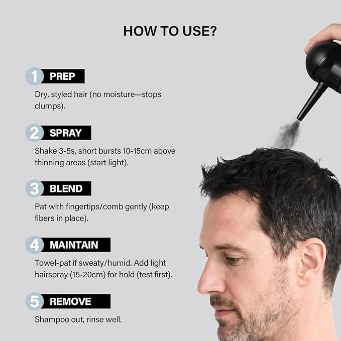 Hair Building Fibers for Thinning Hair for Men Women, 2-in-1 Kit- Enhancements Barber Spray, Thicker Fuller Hair Beard & Hairlines Instantly with Spray Applicator Nozzle, Natural Formula (Black)