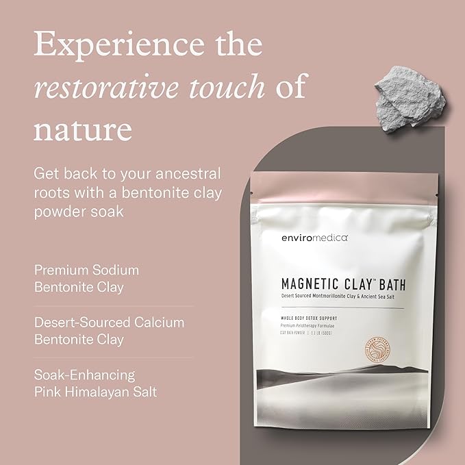 Enviromedica Magnetic Bentonite Clay Bath - Sodium & Calcium Bentonite Clay Bath Soak Powder with Himalayan Salt, Rejuvenating and Cleansing Body, Foot or Clay Mask for Face, 500g