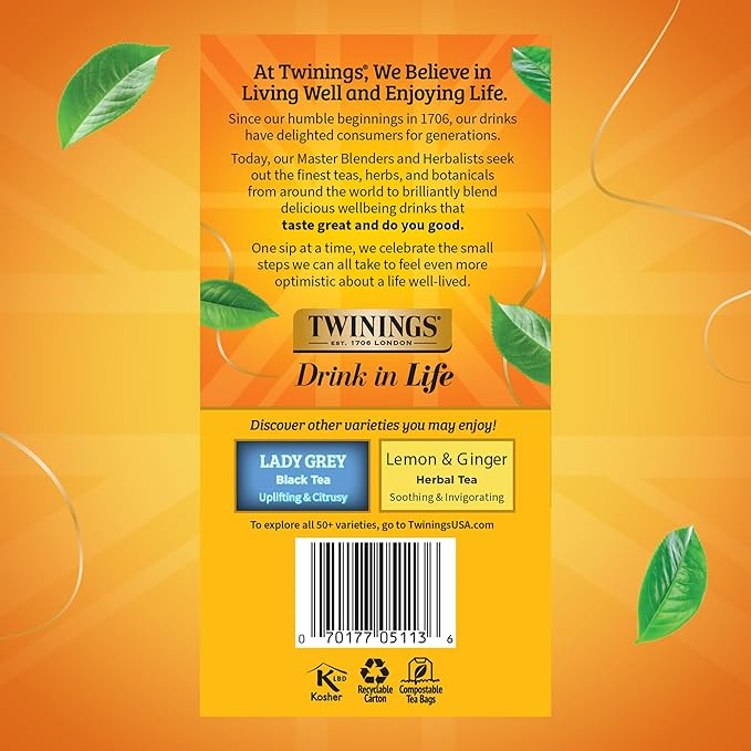 Twinings Earl Grey Black Tea Individually Wrapped Bags, 50 Count (Pack of 6), Flavoured with Citrus and Bergamot, Caffeinated, Enjoy Hot or Iced, 300 Teabags