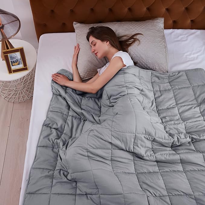 L'AGRATY Weighted Blanket - 60"x80" 20lbs Cooling Breathable Heavy Blanket Microfiber Material with Glass Beads for Adult All-Season Summer Fall Winter Soft Thick Comfort