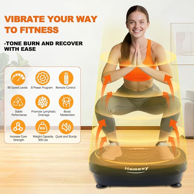 Homesy Vibration Plate Exercise Machine, Vibrating Plate for Lymphatic Drainage, Full Body Shake Platform Board for Home Fitness and Fat Burning, Sport Gym Equipment for Women Men