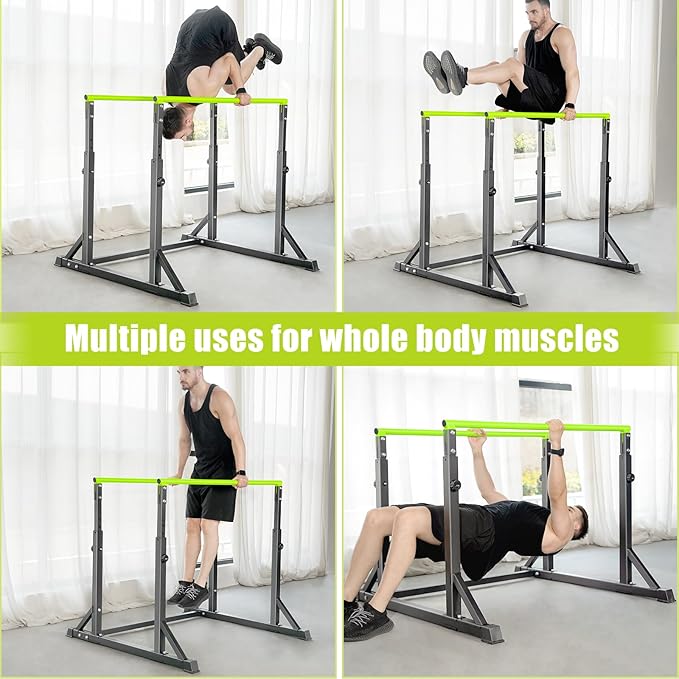Bongkim Dip Bar, Heavy Duty Dip Station with 7 Height Levels, 800lbs Adjustable Parallel Bars for Tricep Dips Pull-Ups L-Sits Calisthenics Exercises Strength Training for Home Gym Outdoor