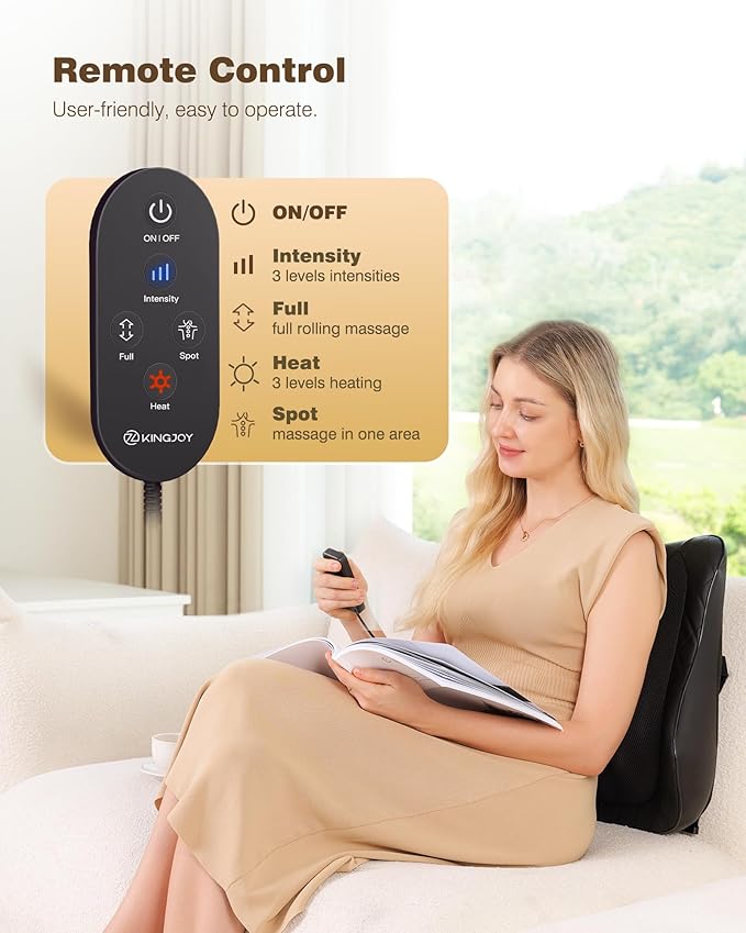 KINGJOY Back Massager for Pain Relief Deep Tissue, Full Back Rolling Massager with Heat 3D Shiatsu Kneading Electric Massage Pillow for Back, Neck, Shoulder, Spot Massage, Gifts for Mom Dad Women Men