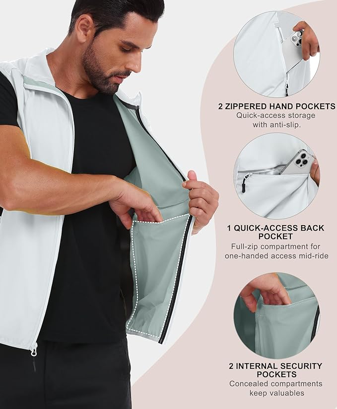 Little Donkey Andy Men's Water-resistant Outerwear Vests, Stretch Windproof Vest for Cycling, Running, Golf