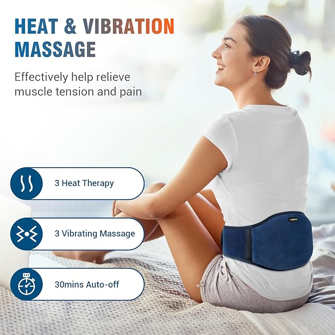 Comfytemp Cordless Portable Heating Pad with Massager for Back Pain Relief for Cramps and Menstrual, Lower Back Massager with Heat,Wearable Heated Waist for Abdominal