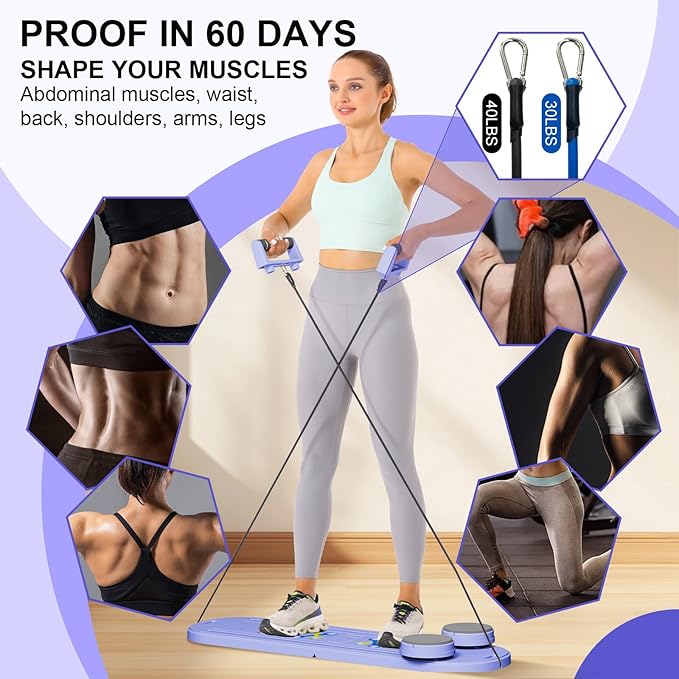Pilates Reformer Set - Foldable Sliding Reformer, Pilates Board for Home Workout, Portable Abdominal Core Trainer Pilates Reformer Board - Full Body Workout Equipment for Home