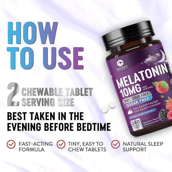 Melatonin 10mg Fast Dissolve Supplements, Sleep Support Supplement for Adults - Extra Strength 10 mg Melatonin Tablet for Restful Sleep Support, Strawberry Flavor, Sugar-Free Non-GMO - 240 Tablets