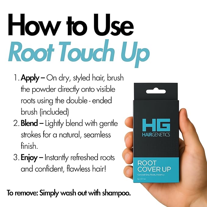Hair Genetics Root Touch Up Hair Color Root Cover Up with Double-Ended Brush for Hair Color for Gray Hair Coverage - Portable Hair Powder Solution for Quick Gray Coverage (Dark Blonde, 6g)