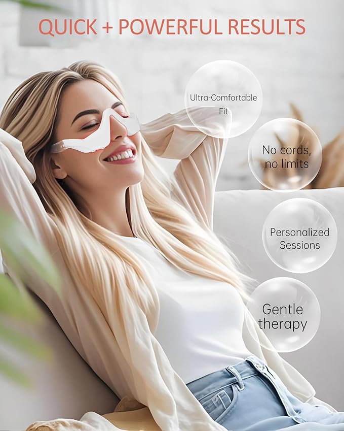 Under-Eye Red Light Therapy Device,Eye Therapy Glasses-Microcurrent Eye Massager Red Light Eye Mask for Eye Bags Dark Circles Puffiness Wrinkles Fine Lines,Relieving Eye Fatigue