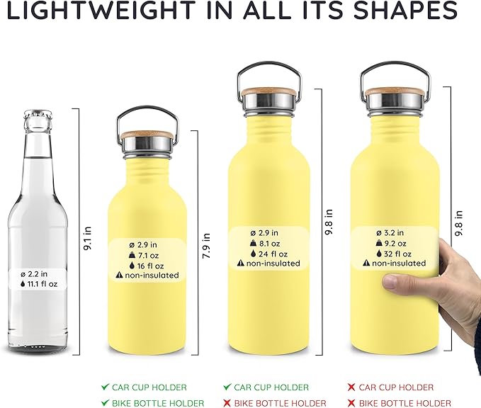 Bambaw 500 ml Stainless Steel Sports Bottle, Yellow Sports Bottle, Non-Insulated Water Bottle, Children's Stainless Steel Bottle, Children's Metal Water Bottle – Imperial Yellow