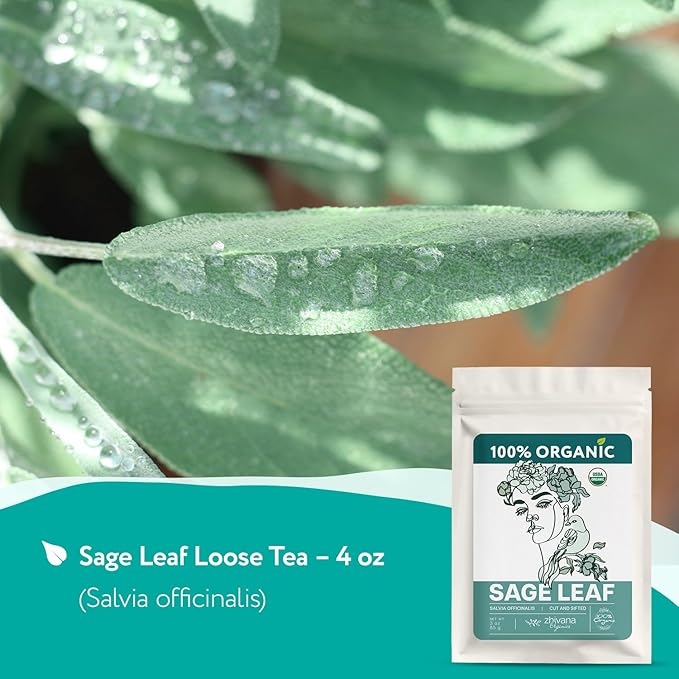 Organic Sage Leaves (4 oz.) - Sage Tea Loose Leaf (Salvia officinalis) β Edible Grade for Tea, Seasoning & Herbal Uses