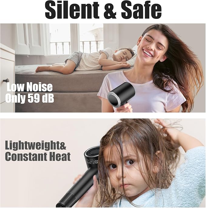 slopehill 160,000 RPM Professional Hair Dryer - 0.8lb Ultra-Lightweight, 6 Billion Ion Technology for 98% Frizz Reduction, AI Smart-Temp Control, Magnetic Attachments for All Hair Types