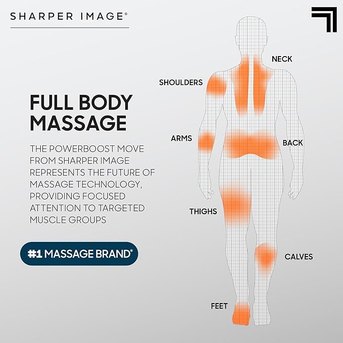 Sharper Image Percussion Massage Gun, Powerboost Move, Lightweight & Portable, 4 Attachments, 4 Speeds, Full Body Back & Shoulder Massager for Deep Tissue Muscle Recovery, Pain Relief & Soreness
