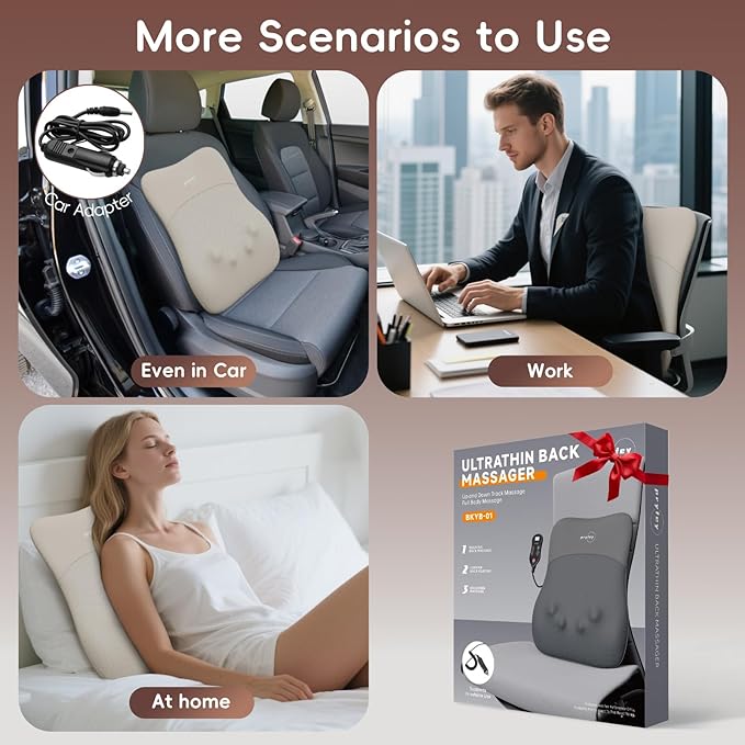 Back Massager, Ultrathin Rolling Up and Down Back Massage with Heat 4D Kneading & Red Light Therapy for Pain Relief Deep Tissue,Shoulder Massager Gift for Men Women Parents Relaxation at Car,Khaki