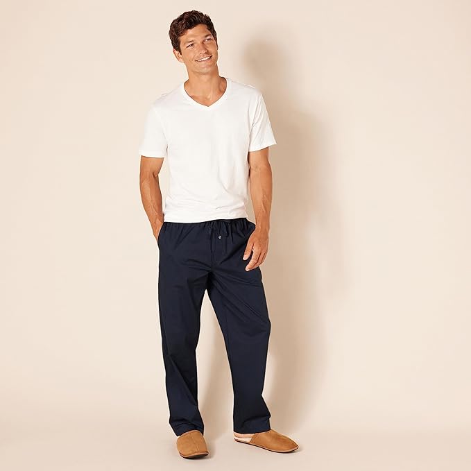 Amazon Essentials Mens Straight-Fit Woven Pajama Pant with Pockets
