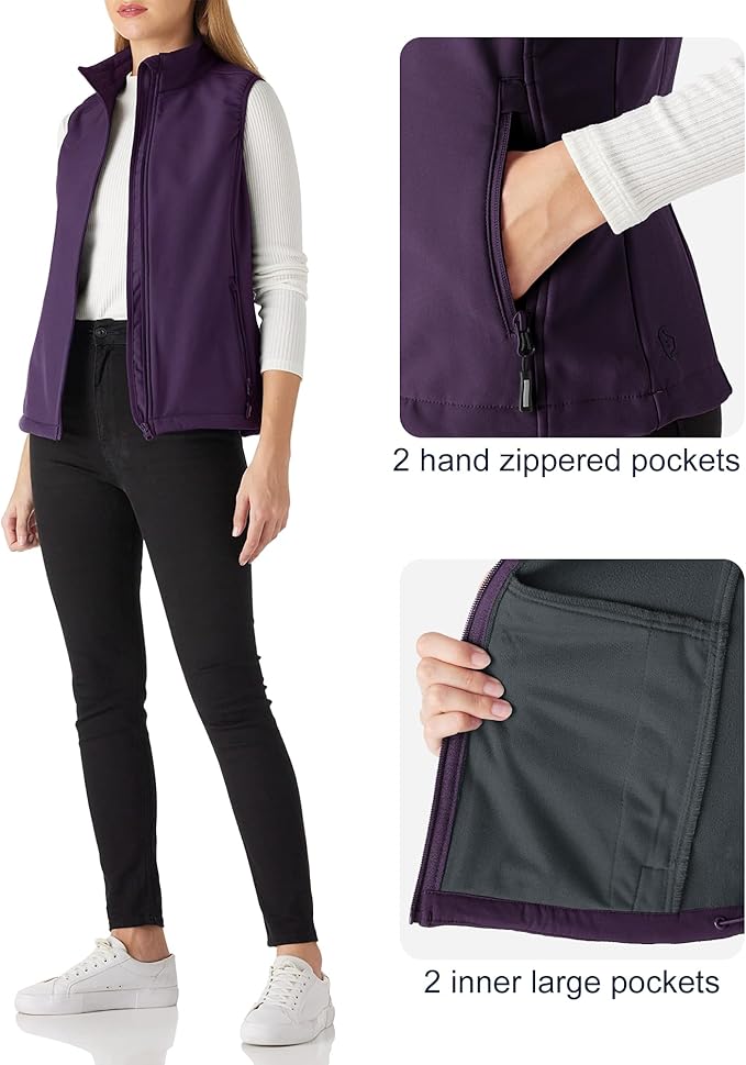 Outdoor Ventures Women's Lightweight Softshell Vest Windproof Fleece Lined Zip Up Sleeveless Jacket for Running Hiking Golf