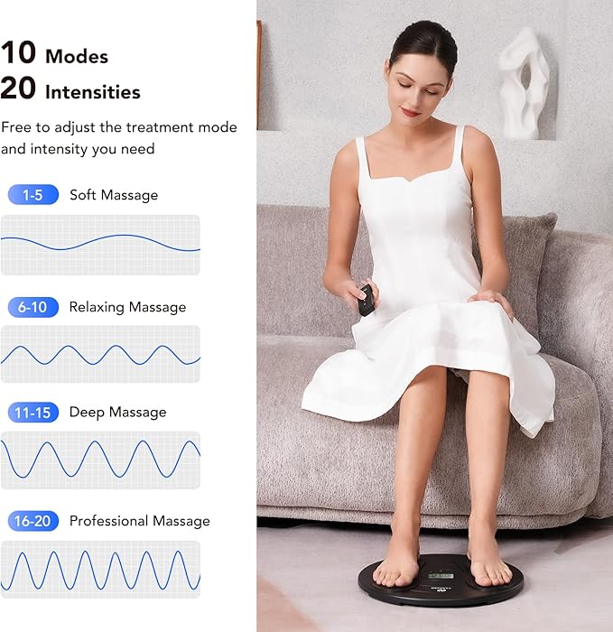 Foot Massager for Neuropathy, TENS & EMS Foot Circulation Stimulator for Pain Relief, 10 Modes and 20 Intensities, Relieve Swelling, Cramps, RLS & Plantar Fasciitis, Gifts for Mom Dad