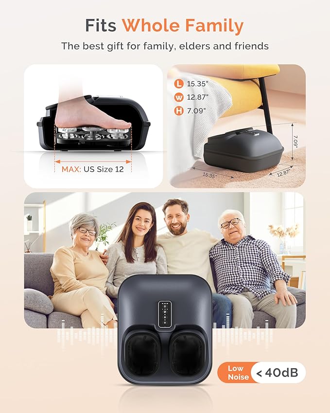 AIRSEE Shiatsu Foot Massager for Plantar Fasciitis, Deep Kneading Therapy, Air Compression, Feet Massage with Heat, Vibration, Rolling, Relief for Tired Muscle & Plantar, Gift for Women Men, Size 12