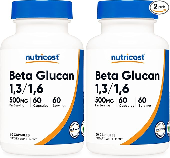 Nutricost Beta Glucan 500mg 1,3/1,6 D-Glucan, 60 Vegetarian Capsules - Gluten Free, Non-GMO (Pack of 2)