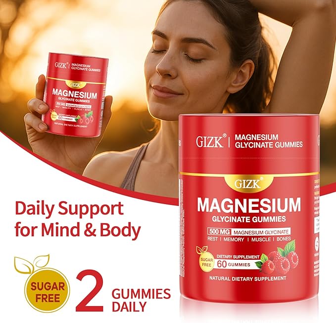 Magnesium Glycinate Gummies 500mg – Sugar Free Raspberry Flavor Magnesium Gummies for Sleep, Stress, Muscle & Nerve Support – Vegan, No Melatonin – 60 Count for Adults & Kids