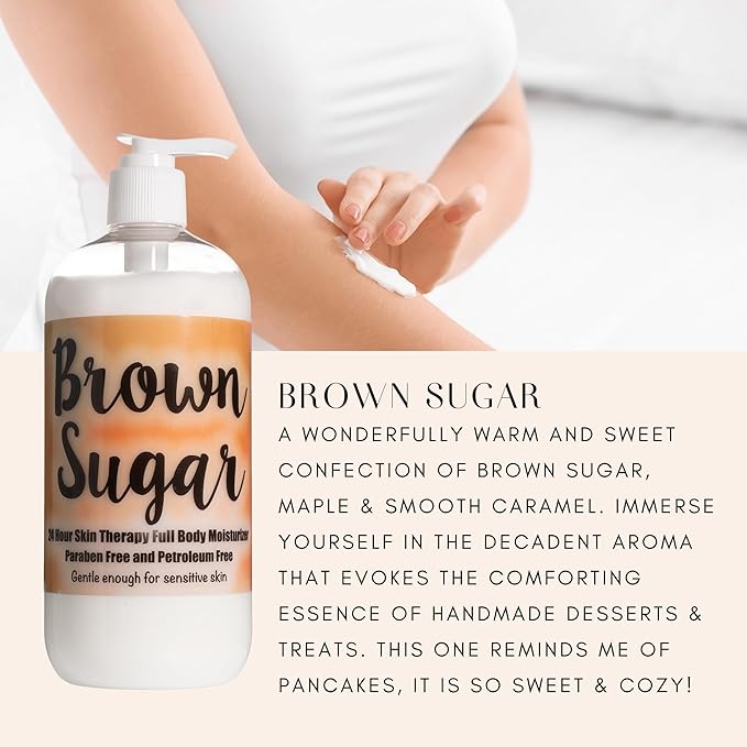 The Lotion Company 24 Hour Skin Therapy Lotion, Brown Sugar Gourmand Scent, Full Body Moisturizer with Aloe Vera, Paraben Free, Non-Greasy, Made in USA, 16 oz