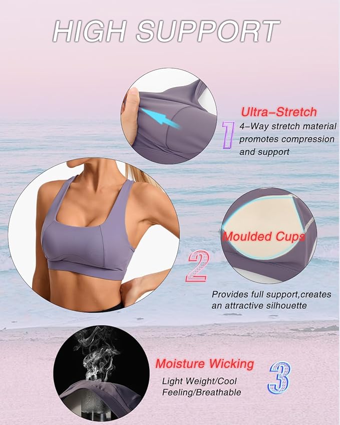 RUNNING GIRL High Impact Sports Bras for Women,Racerback Running Bra Workout Crop Tank Tops Longline Sports Bra Push up