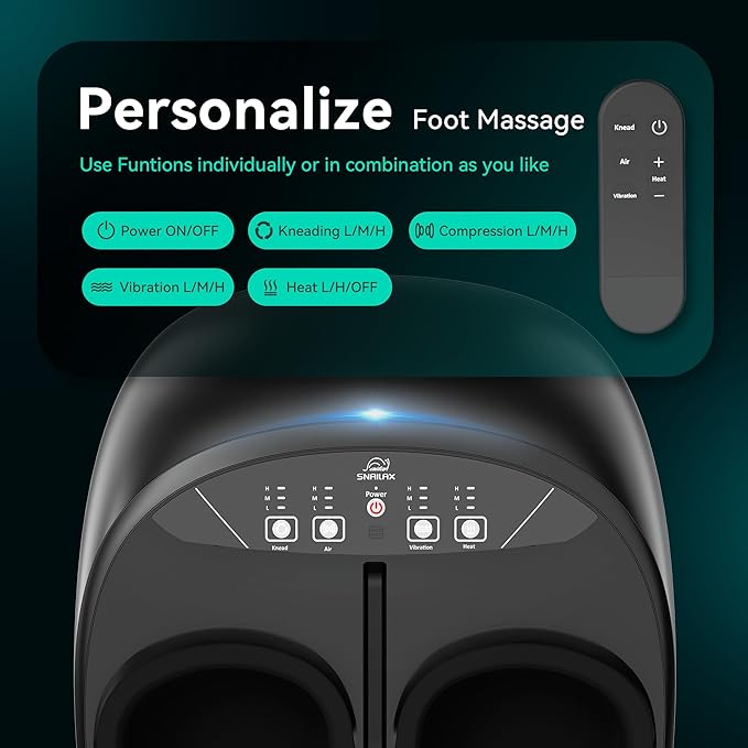 Snailax Shiatsu Foot Massager with Heat Remote Control, Size up to 13, Electric Heated Foot Massage Machine, 3 Levels of Kneading/Vibration/Compression/Heat, Gifts for Dad Mom