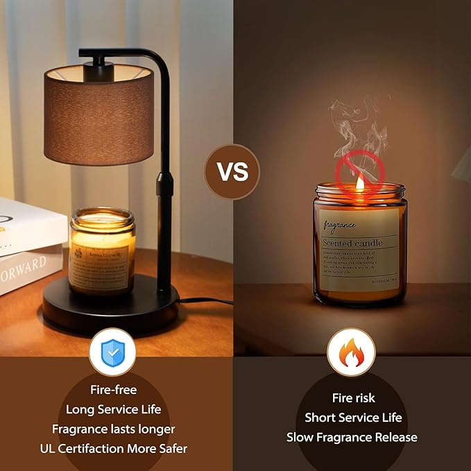 Candle Warmer Lamp with Timer, Dimmable Candle Wax Warmer with 2 Light Bulbs, Height Adjustable Electric Candle Light Scented Candles, Home Room Decor, Gifts for Women Mom