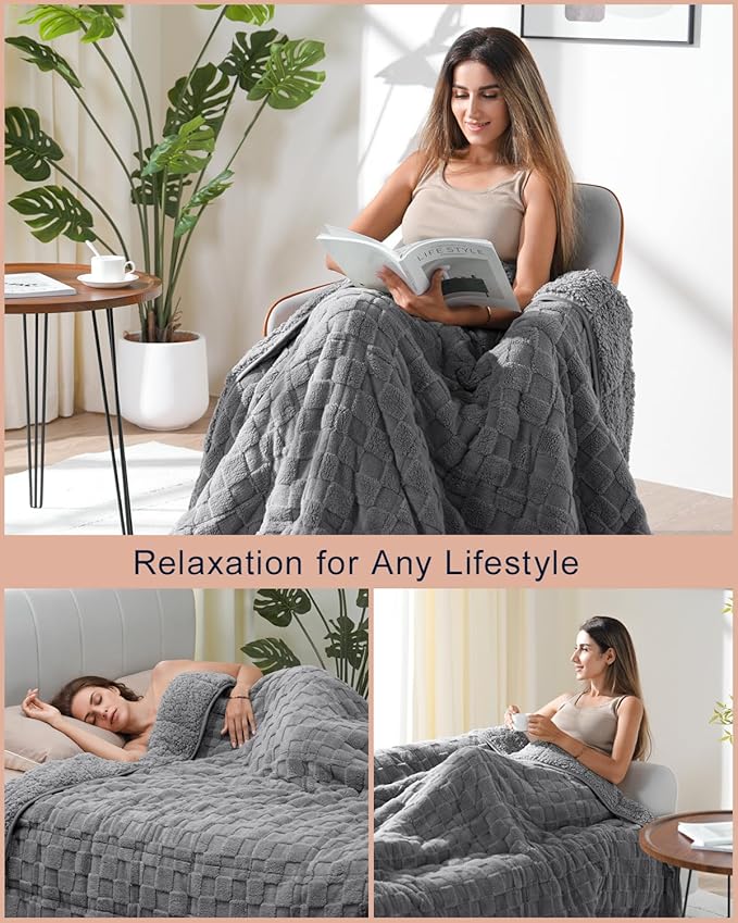 Kivik Dual Sided Weighted Blankets for Adults, Buttery Soft Stylish Checkered Heavy Blankets for Couch Sofa Bed - Ultra-Fluffy Fabric Brings Cloud-Like Comfort (60"x80", Grey, 20 Pounds)