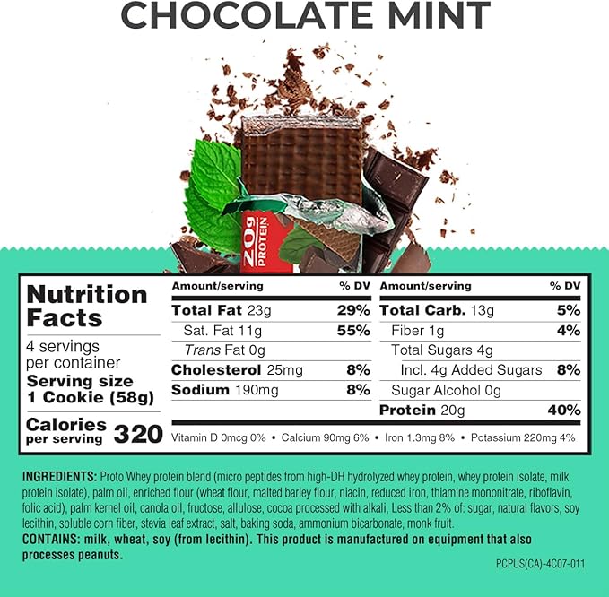 Power Crunch PRO Protein Wafer Bars, High Protein Snacks with Delicious Taste, Chocolate Mint, 2.0 Ounce (4 Count)