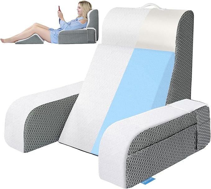 Kayfia Reading Pillow, 10 in 1 Back Pillow for Bed Sitting up with Detachable Arms Rest, Back Rest Pillow with Gel Memory Foam, Husband Pillow for Reading/Gaming/Working in Bed or Couch 19", White
