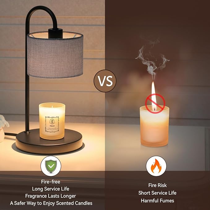 Candle Warmer Lamp with Timer, Dimmable Candle Wax Warmer Electric Candle Lamp for Scented Candles with 2 Bulbs, House Warming Gifts Brithday Gifts for Women Bedroom Home Decor - Gray