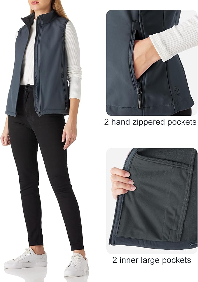 Outdoor Ventures Women's Lightweight Softshell Vest Windproof Fleece Lined Zip Up Sleeveless Jacket for Running Hiking Golf