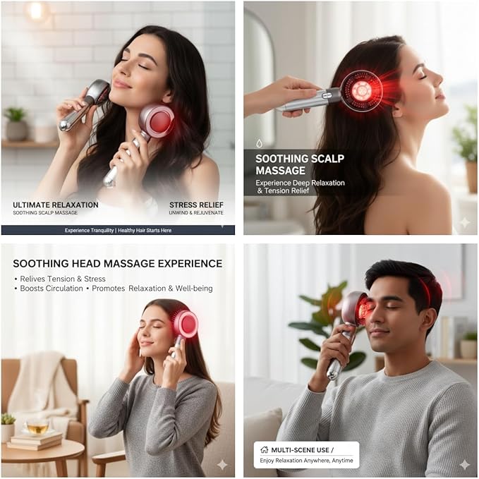 Multi Functional 3 in 1 Electric Scalp Massager Hair Growth, Red Light Therapy Scalp Massager with Oil Applicator, Portable Smart Scalp Hair Brush IPX7 Waterproof