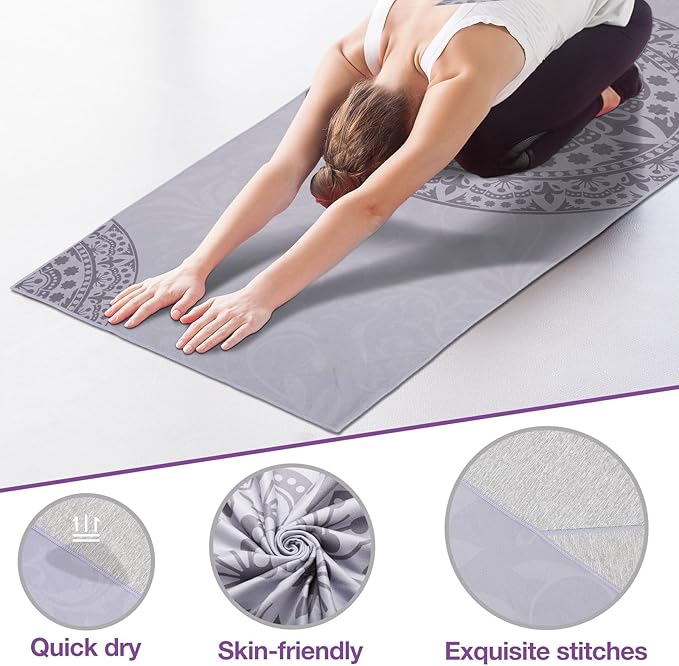 MoKo Yoga Towel, Non Slip Hot Yoga Blanket Printing Pattern Quick Dry with Corner Pocket for Bikram, Pilates, Gym Workout, Outdoor Picnic