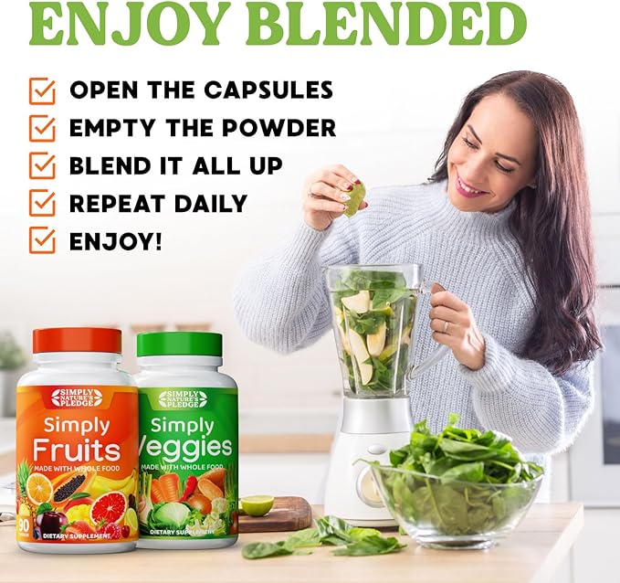 Simply Nature's Pledge - Packed with 42 Different Fruits & Vegetables - 3 Month Supply- Made with Whole Food Superfoods - with Aloe Vera – 100% Soy Free - 540 Capsules