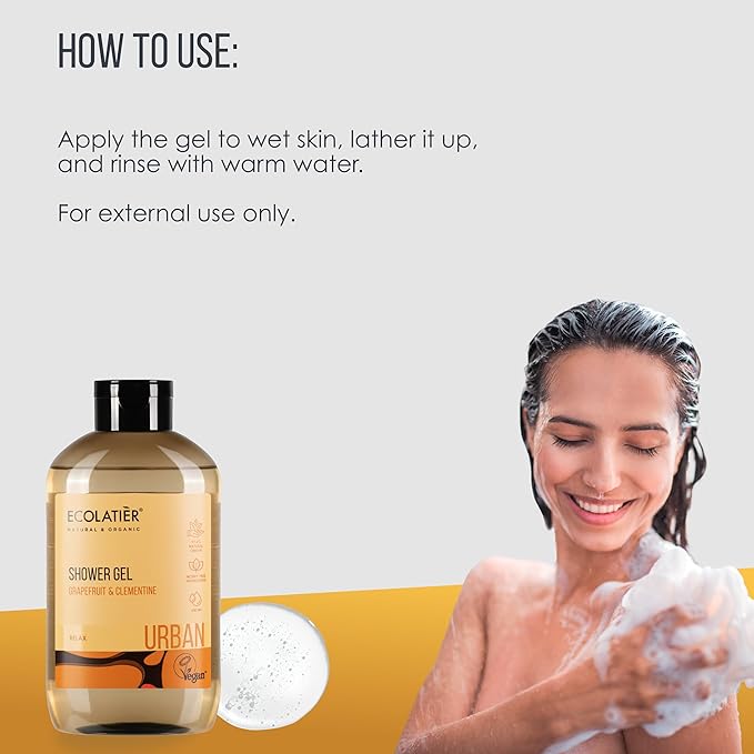 Grapefruit body wash Clementine - 97.5% Natural, Vegan, Cruelty-Free, Refreshing & Moisturizing Body Wash and Natural Shower Gel for All Skin Types, 8.5 Fl Oz by ECOLATIER