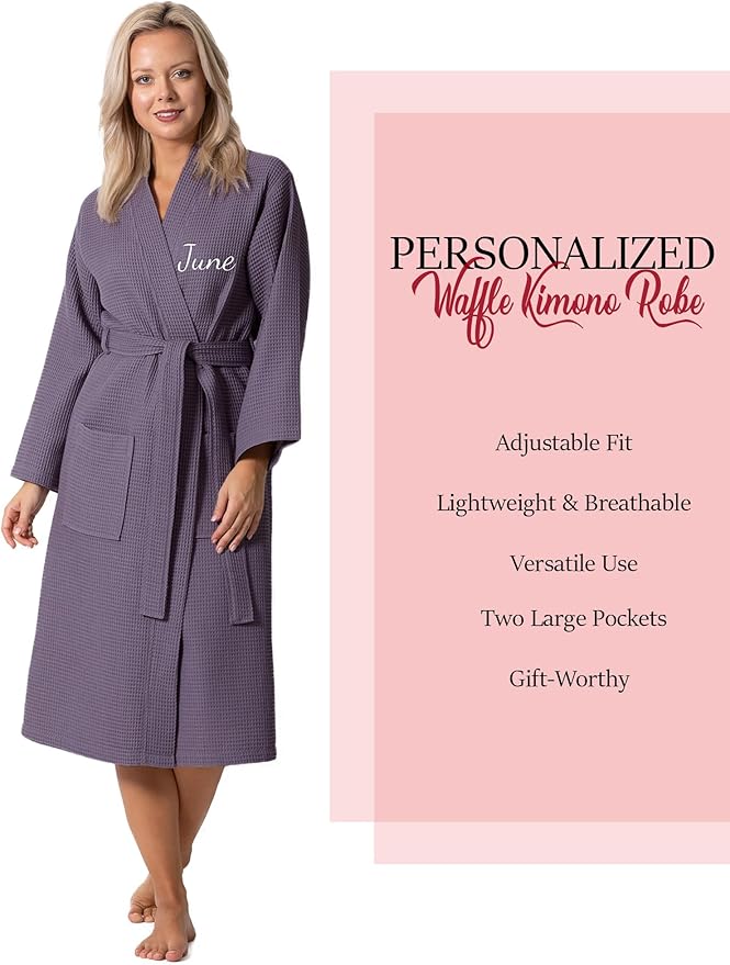Waffle Knit Lightweight Kimono Spa & Bath Robes for Women - Quick Dry - Soft
