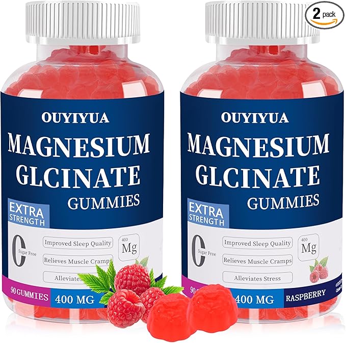 Magnesium Glycinate 400mg Gummies, Sugar Free Magnesium Gummies with Vitamins D, B6 for Sleep Support, Stress and Muscle Relief for Men and Women (2 Pack)