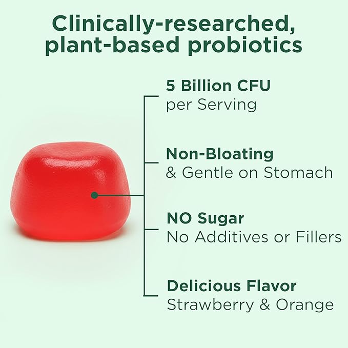 Yuve Natural Sugar Free Probiotic Gummies 5 Billion CFU, Helps with Constipation, Bloating & Leaky Gut - Vegan, Gluten-Free & Non-GMO - 60ct