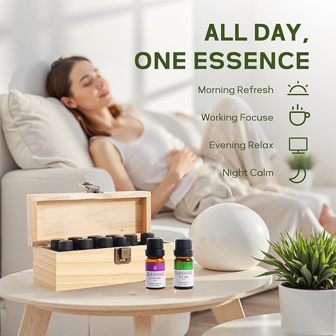 Essential Oils for Diffusers for Home โ 12-Pack Essential Oil Set for Sleep & Refreshing Scents โ Premium Aromatherapy Diffuser Oils Scents for Home in Wooden Gift Box, Best Gift for Any Occasion