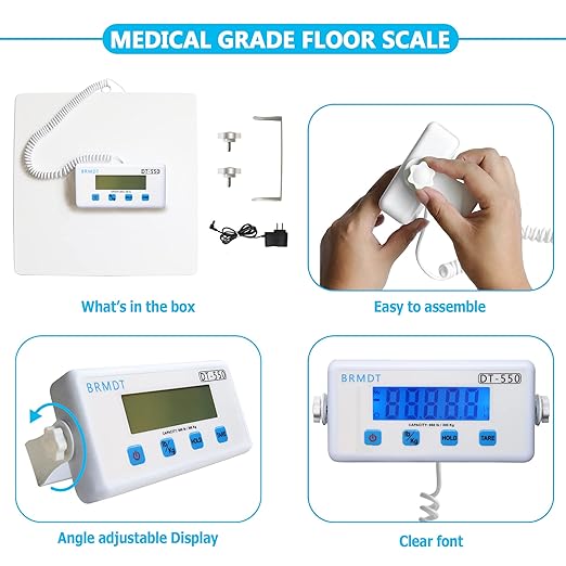 Digital Scales for Body Weight Heavy Duty for Hospital & Physician Use, Large Digital Display and Base, Desktop & Suspended Display Screen with Bracket, Weigh Up to 660lbs/300kg (White, DT-550)
