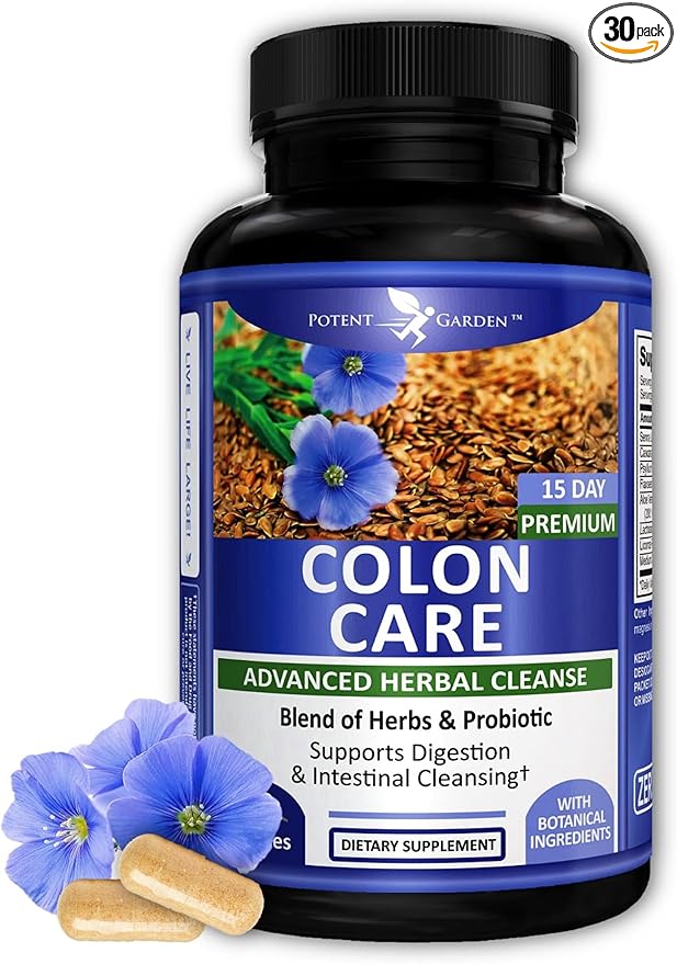 Potent Garden 15 Day Quick Colon Cleanse & Detox for Regularity and Healthy Digestion Support with Fiber, Herbs & Probiotics for Gut Health & Energy Support, Easy and Effective 30 Caps