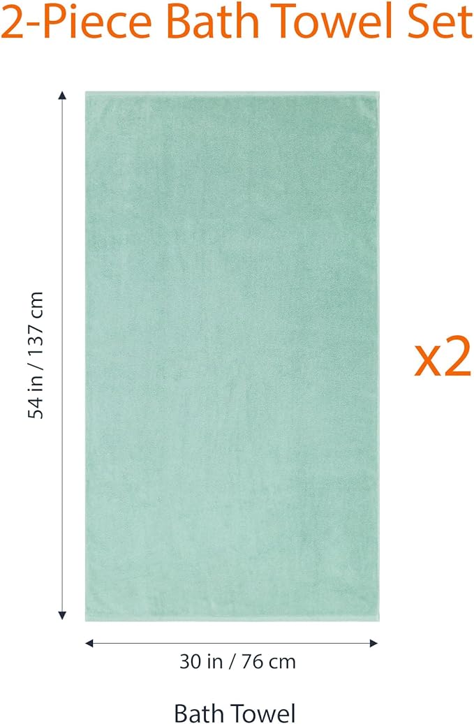 Amazon Basics 100% Cotton Quick-Dry Lightweight Moisture Absorbing Bath Towel, 2-Pack, Seafoam Green, 54" x 30"